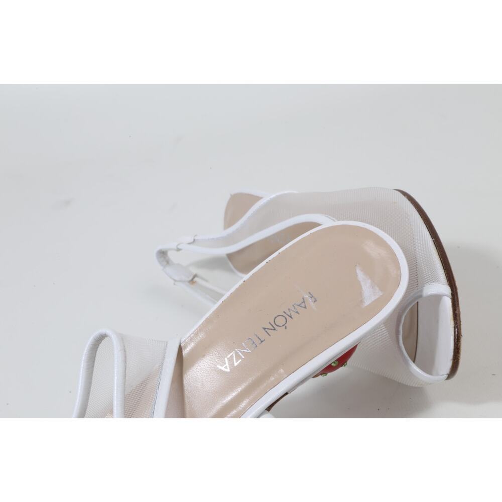 Vintage RAMON TENZA Strawberry Heels White Mesh Slingback Pumps Designer 6.5 M - Picture 10 of 14